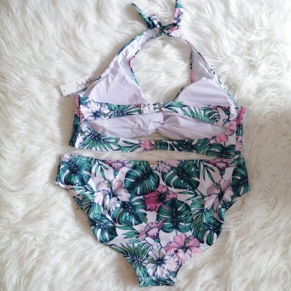 NWT Nicole Miller Bikini Set Size Small Bathing Suit White Green Tropical Print - Picture 4 of 6